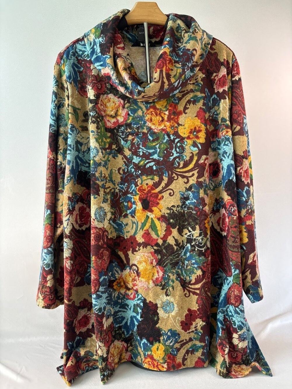 Ali Miles Floral Tapestry Print Cowl Neck Tunic Top 3X Boho Artsy